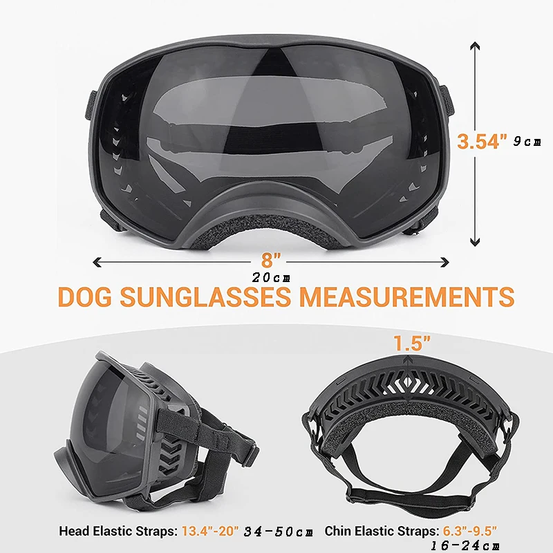 Wide View Dog Goggles Medium Large Dog Sport Sunglasses UV Protection Soft Pet Windproof Glasses for Driving Riding Hiking