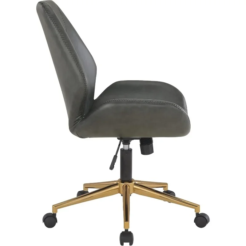 Furnishings Reseda Scoop Adjustable Office Chair with Gold Finish 5-Star Base, Black Faux Leather