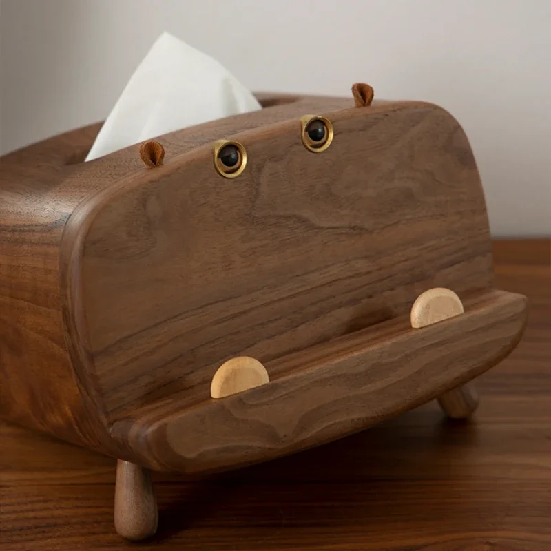 Solid Wood Tissue Box Cute  Practical Tabletop Display Creative Phone St Household Tissue Storage Box Walnut Wood Artwork