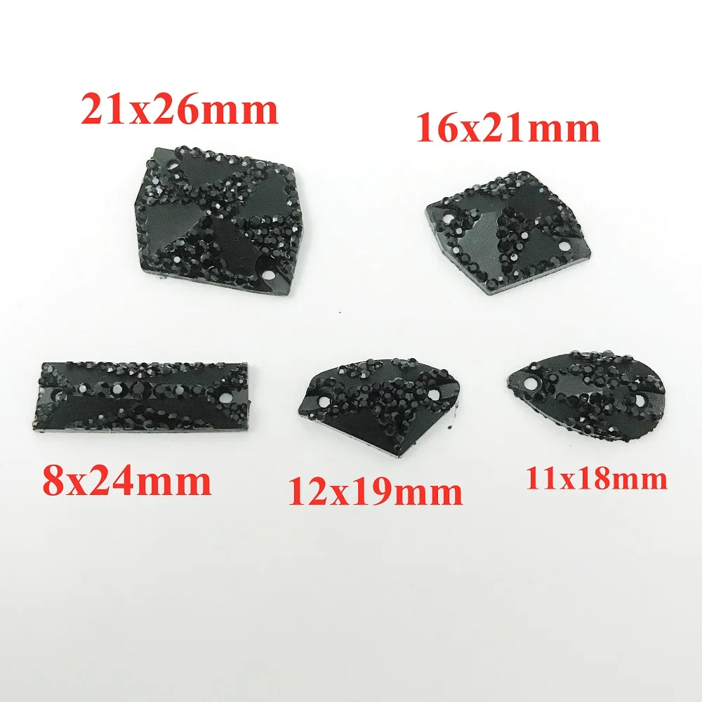 MIxed Black Loose Sew on Resin Rhinestone Crystal 2 holes Flatback Stones and Strass For Sewing Clothes Prom Gowns Diy Costumes