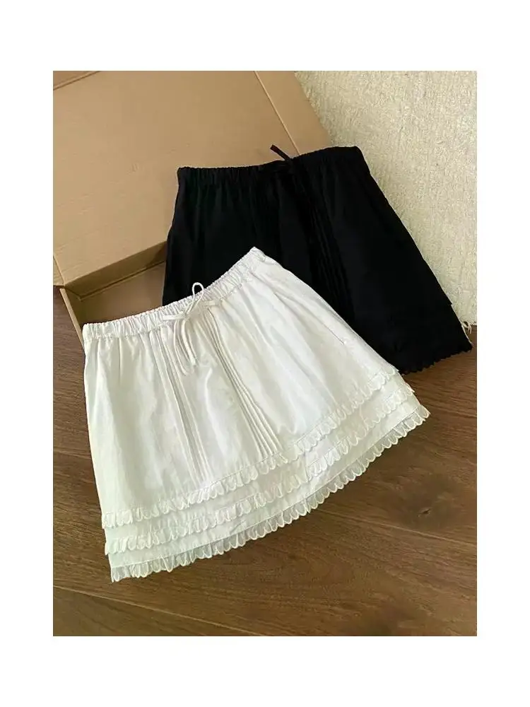 Faionable Faltenrock, weißer A-Linien-Rock, Sommer 2025, Polyesterstoff, Vintage-Stil, mittlere Taille, Polyesterfaser