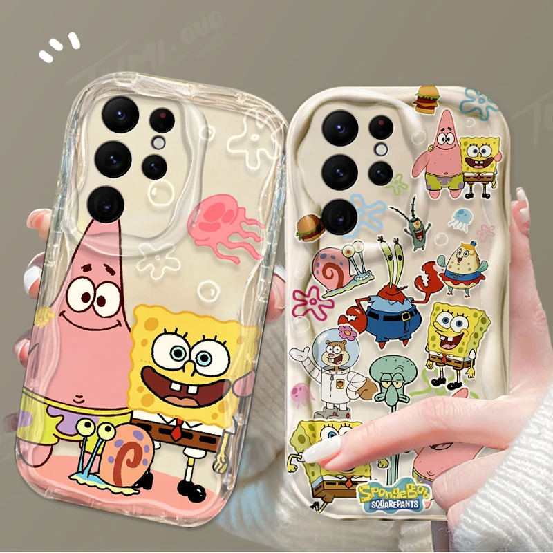 Lovely SpongeBobs Wave Phone Case For Samsung Galaxy S24 Ultra S23 S22 Plus S21 S20 FE A25 A55 A35 A15 A05 A05S Silicone Cover