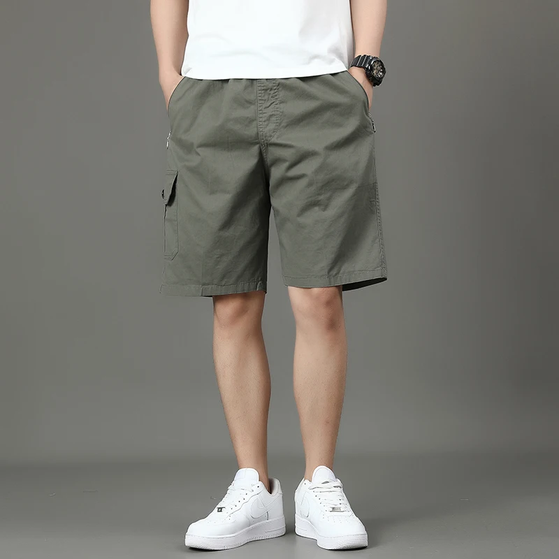 Summer new men\'s work shorts pocket zip trend versatile casual trousers five work trousers