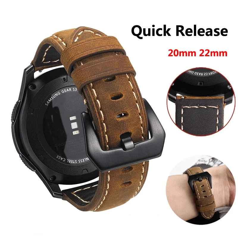 빈티지 누벅 가죽 스트랩, 가민 포러너 265 255 어메이즈핏 GTR 4 미니 22mm 20mm, 시계 밴드, 삼성에 적합한 워치 5 4 클래식