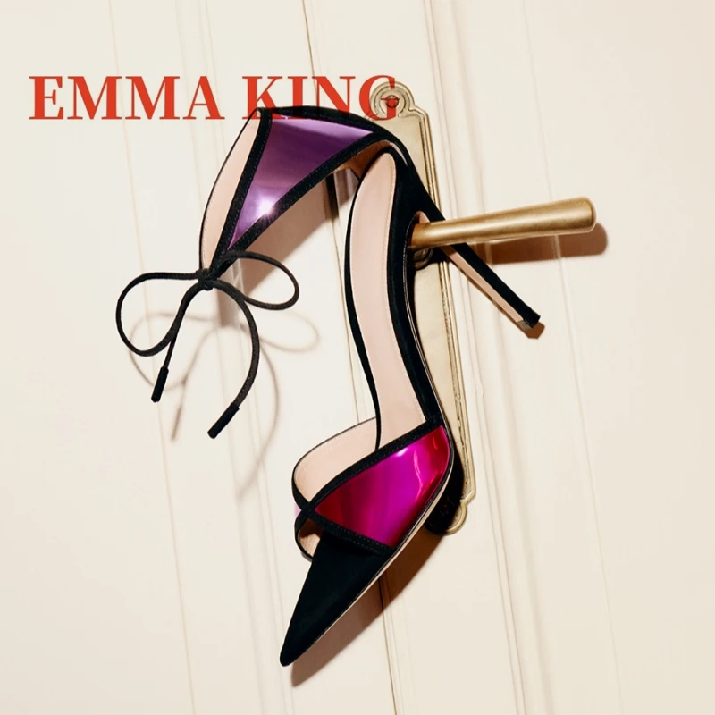 

Разноцветные кожаные сандалии металлик с острым носком и завязкой на щиколотке, пикантные вечерние модельные туфли больших размеров для женщин, летние туфли-лодочки на шпильке