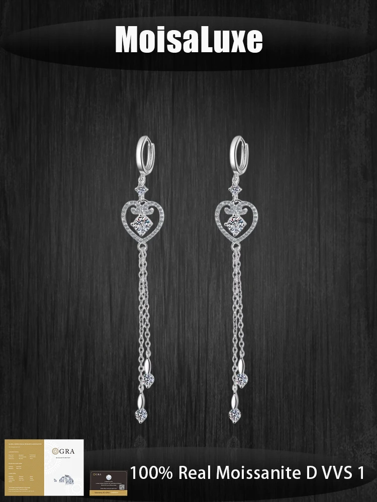 

MoisaLuxe Official Store GRA Moissanite 925 sterling silver earrings for Women Hoops piercing Light luxury Jewelry
