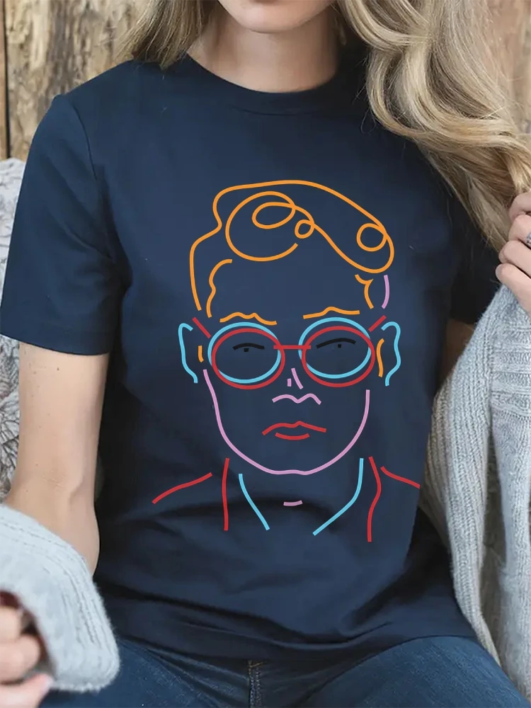 Summer America Style T-Shirt O Neck Short Sleeve Cotton Graphic Tees Y2k Clothes With Colorful Man Face Harajuku Street Wear