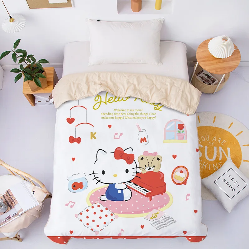 Sanrio Digital Printing HelloKitt Cute Cartoon Style Light comforter Bedding Set Two-dimensional Home Furnishing Bedroom Decor