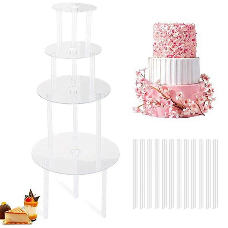 2X Cake Plate,5 Cake Stand, Cake Base (9/12/16/20/20 Cm) With 15 Dowel Rods, Reusable For Tiered Stacked Cakes