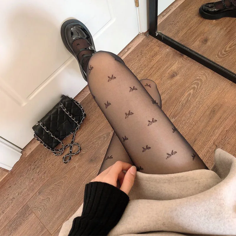 مثير جوارب سوداء النساء القلب البولكا نقطة القوس عقدة لوليتا جوارب طويلة ضيق عالية الجوارب الإناث شفافة جوارب مرنة عالية #3