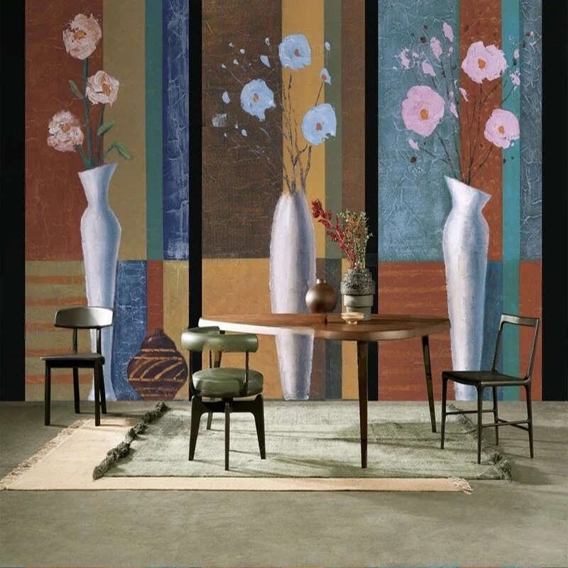 

Custom European Style Abstract Hand Painted Vase Pattern Oil Painting Wall Mural - Wallpaper for Living Room, Study, Hotel Decor