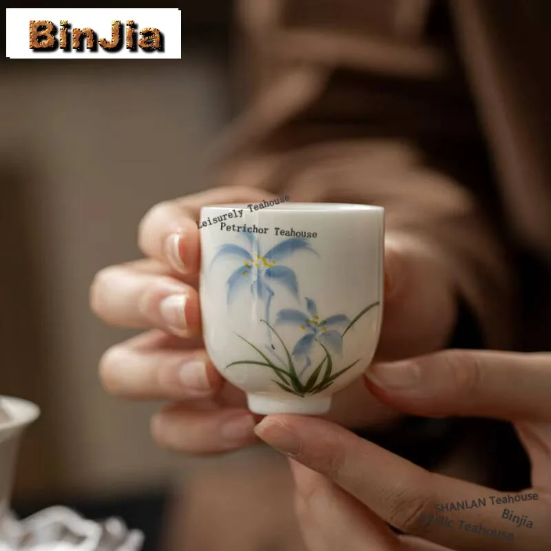 

2pc/set Hand Drawn Iris Ceramic Tea Cup Japanese Style Fragrance Gathering Cup Handmade Master Single Cup Teaset Drinkware 60ml