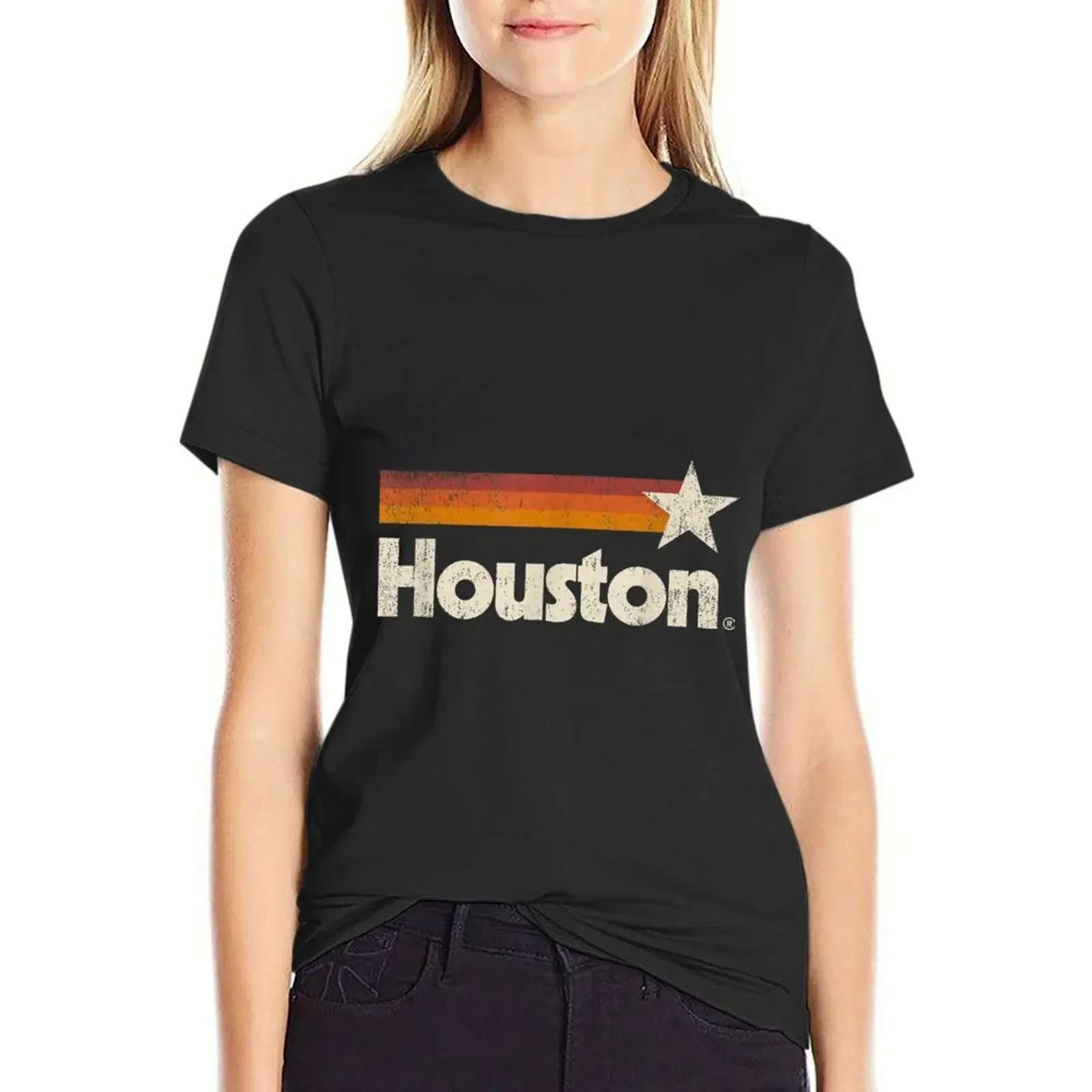 

Vintage Houston Texas Houston Strong Stripes T-Shirt lady clothes plus size tops tight shirts for Women