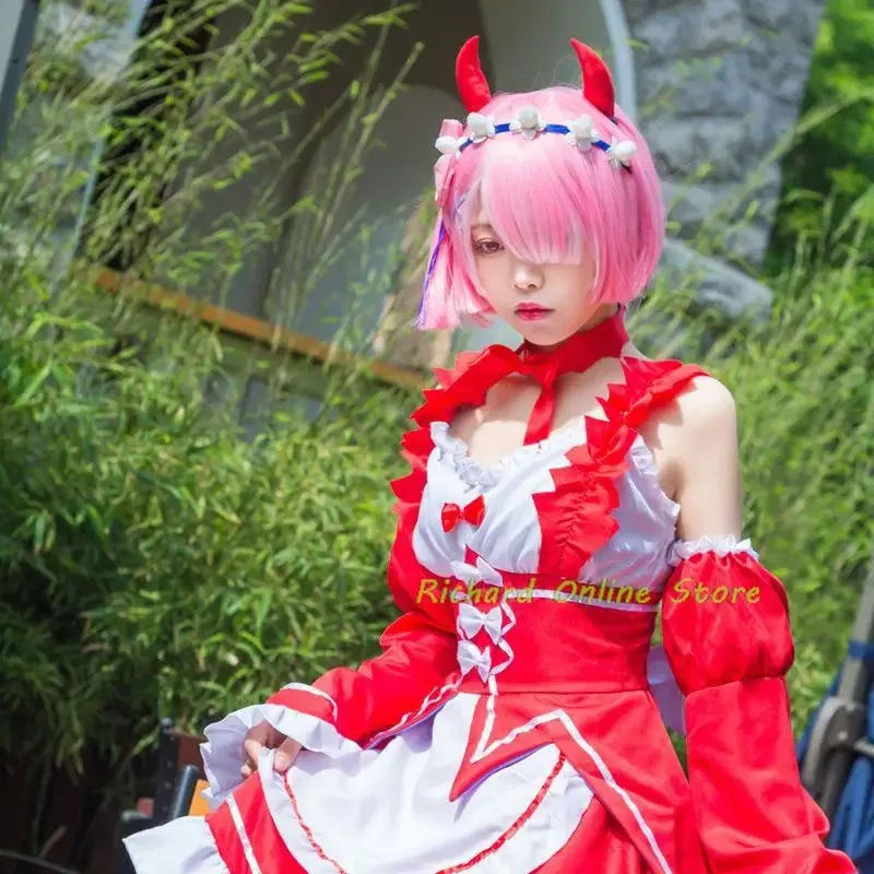 رام ريم تأثيري إعادة: صفر كارا هاجيميرو Isekai Seikatsu الأسود زي الفتيات خادمة الزي المرأة المئزر فستان أزياء الهالوين