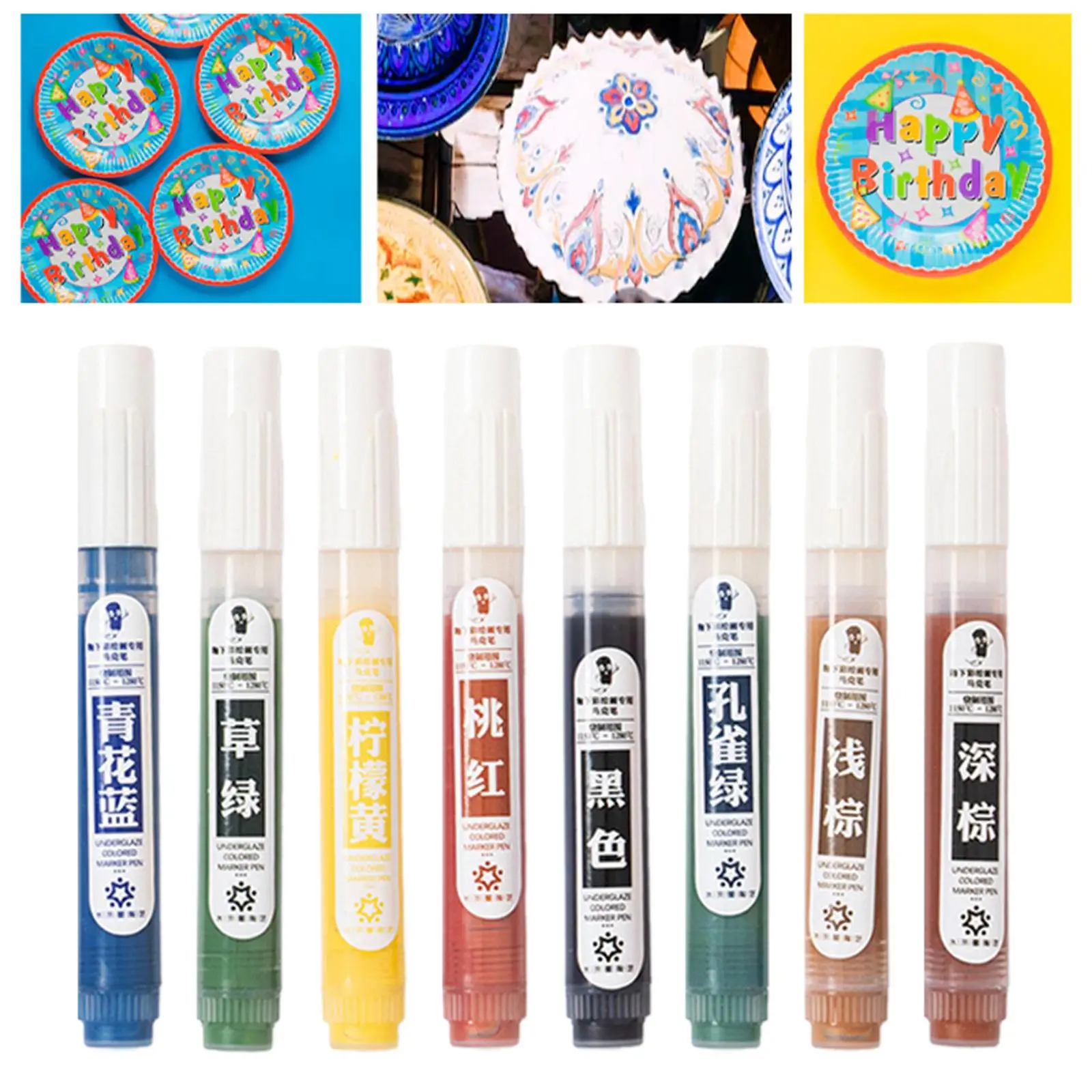 8Pcs Underglaze Pens Professional Glazed Writing Pen DIY Porcelain Paint Pens for Pottery Ceramic Projects Fused Glass Bisque