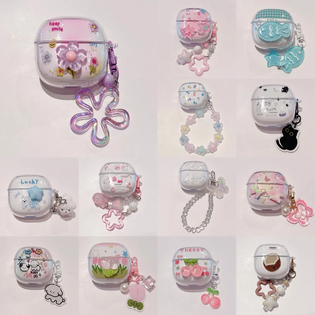 Cute Clear TPU Case For Redmi Buds 8 Active 2026 Soft Protective Cover With Chain Keychain Cartoon Flower Bear Pattern Earphone