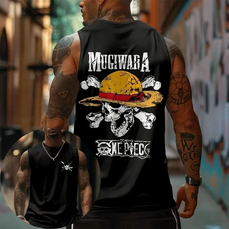 One Piece Mugiwara Straw Hat Skull Tank Top Anime Graphic Print Tank Tops Streetwear Fitness Workout Muscle Tee Fans Casual Tops