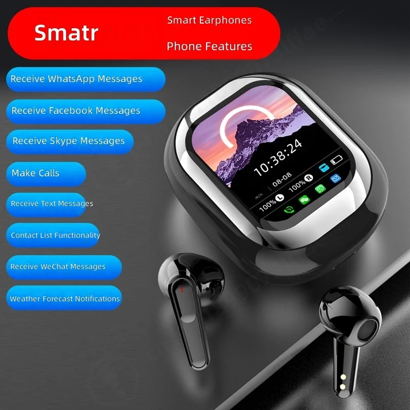 TWS In-ear Earphones, Bluetooth 5.4, Active Noise Cancelling, Transparent Mode, Color Touch Screen, Stereo Sound