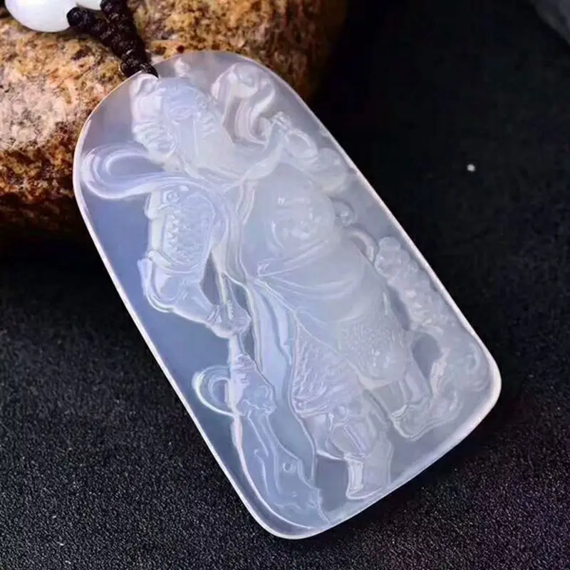 White Ice Chalcedony Agate Broadsword Station Guan Gong Brand Pendant Men and Women Pendant Jewelry