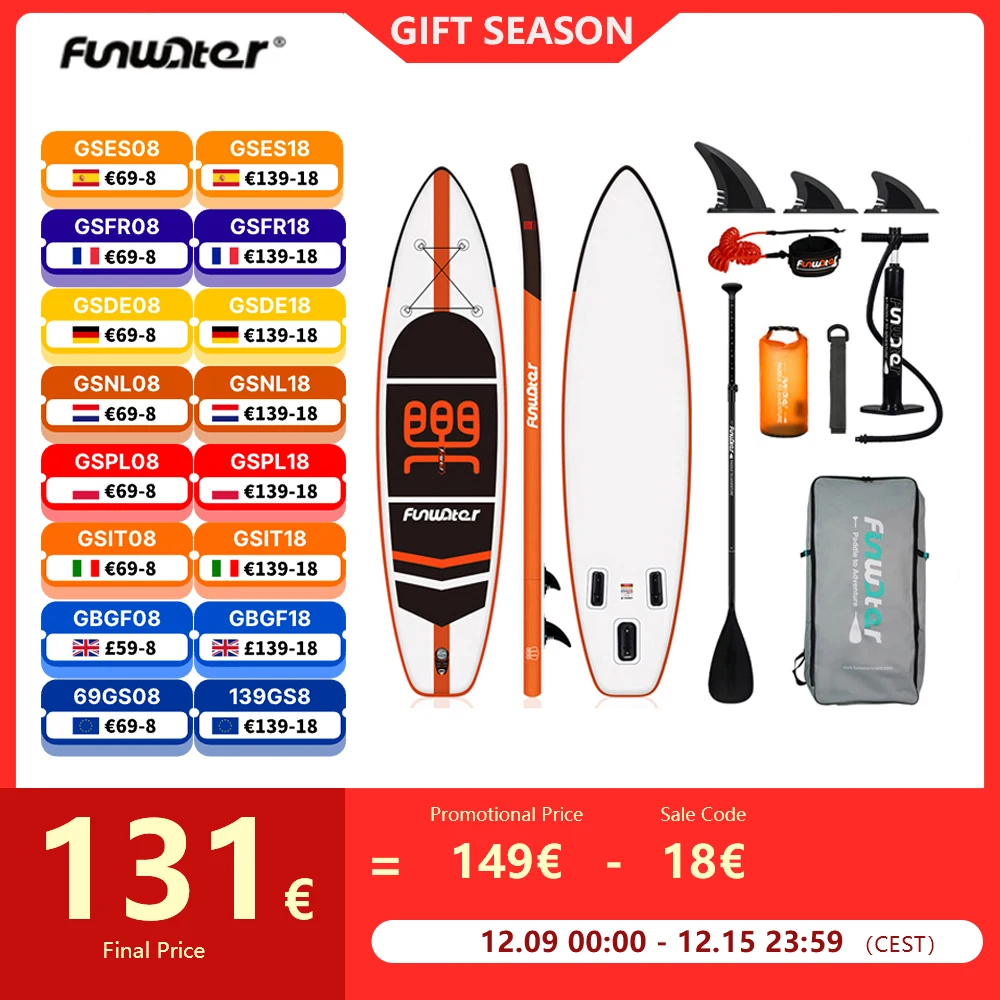 FunWater Cruise Inflatable Stand Up Paddle Board Ultra-Light Surf Sup Board Non-Slip Water Sport Paddling Board with Accessory