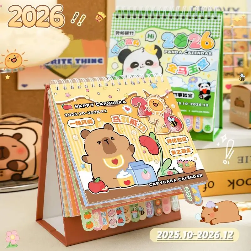 

【Nice】Portable Coil 2026 Desk Calendar Capybara/Panda Desktop Decoration Mini Calendar Schedule Planner Office School Supplies