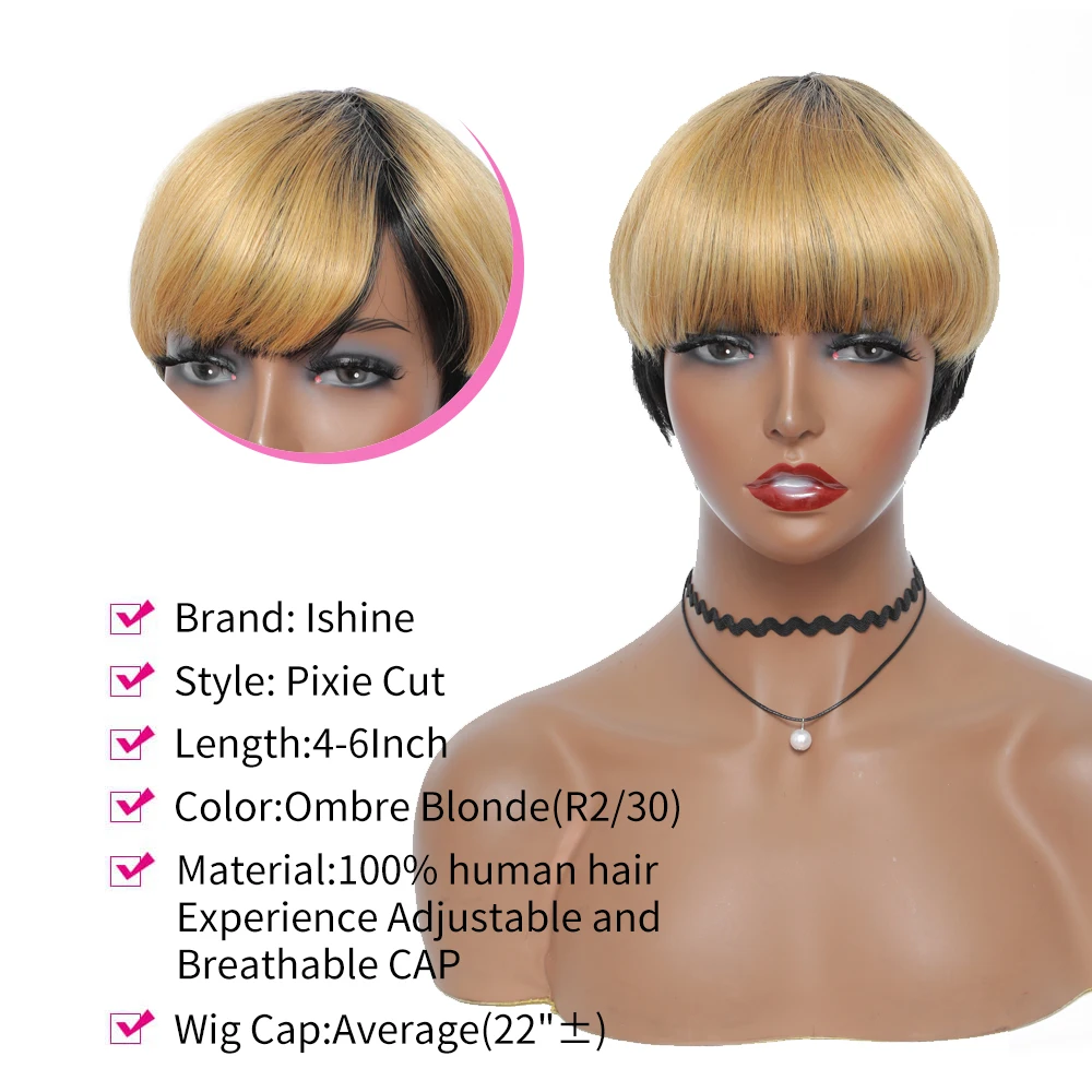 Natural Color Short Bob Straight Human Wigs With Bangs Brazilian Virgin Hair Pixie Cut Wig Cheap Human Hair Wig For Black Women