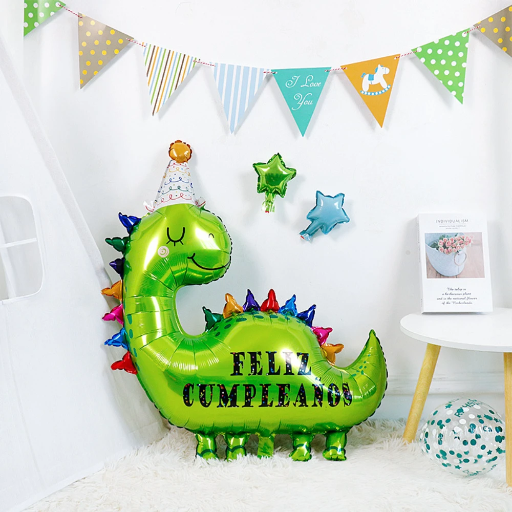 Cute Cartoon Pink Crown Dinosaur and Green Dinosaur Aluminum Film balloon,Suitable for Birthday Themed Parties Decorations