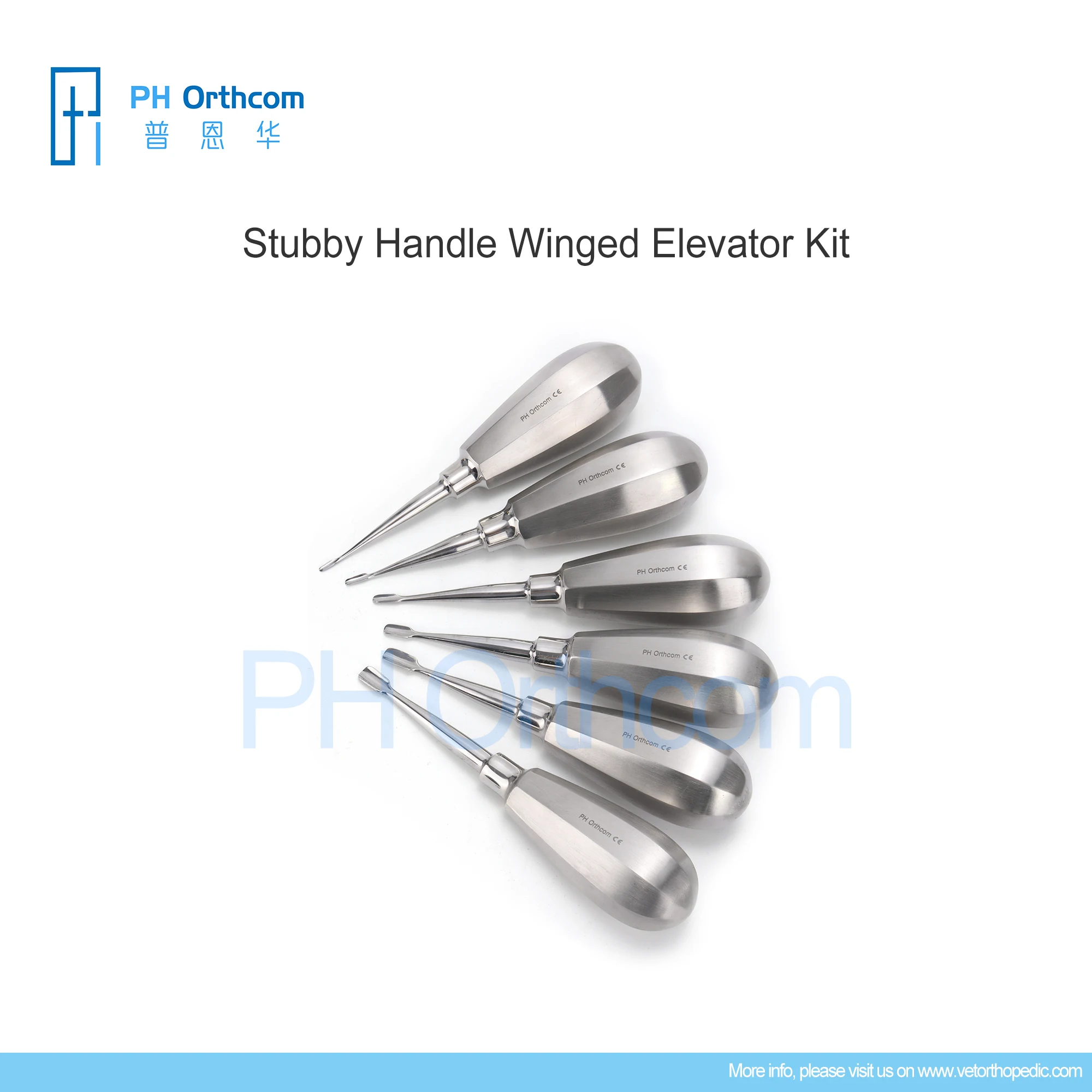 PurrWoof Vet Dental Stubby Handle Winged Elevators Kit, 6 pcs (1-6mm) Veterinaria Mascotas Medical Equipment Surgical Instrument