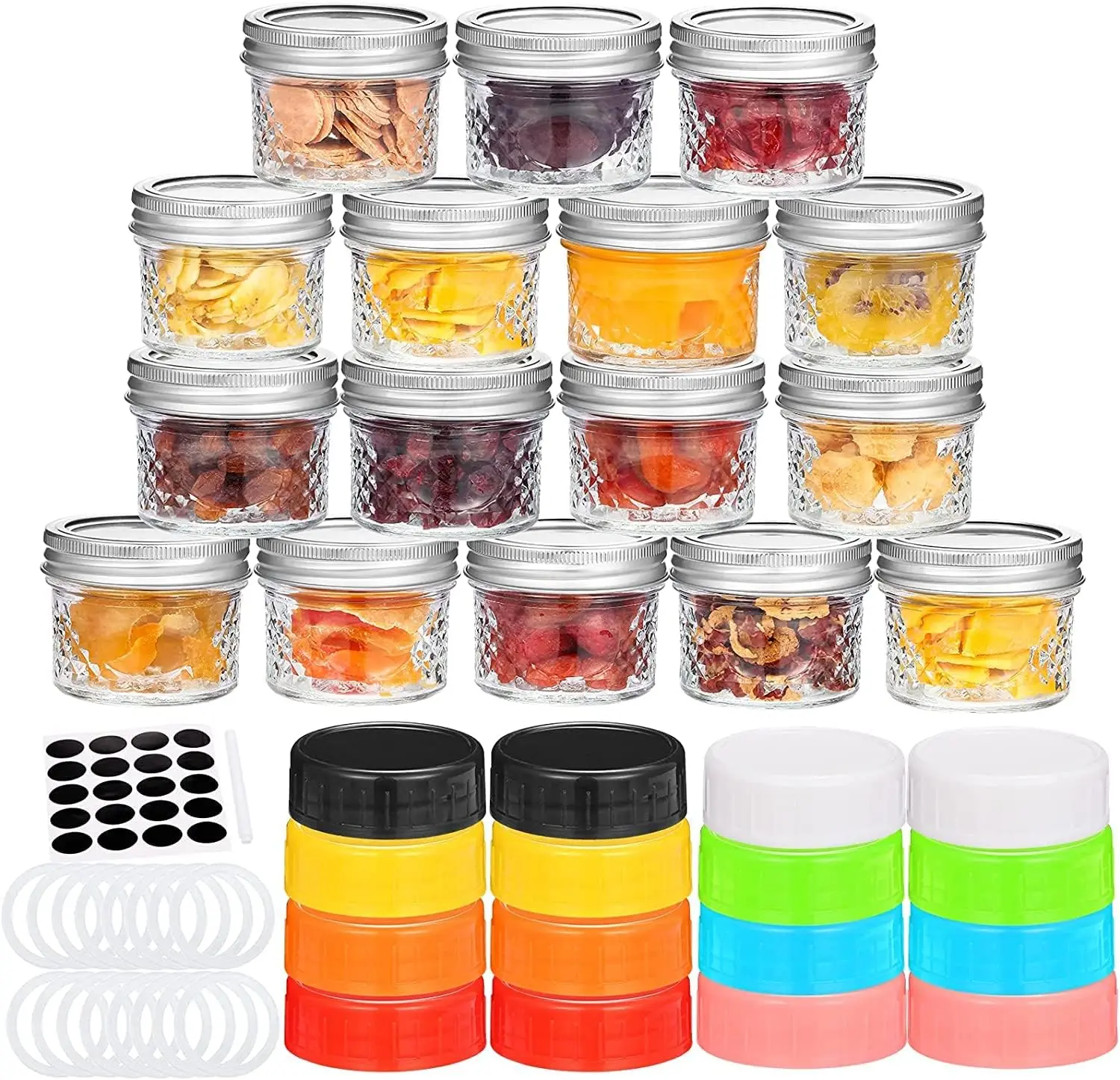 16 PACK Mini Mason Jars, 120ml 4OZ Jelly Jars With Regular Lids, for Honey, Jam, Shower Candle, Small Spice Jars Glass Canning