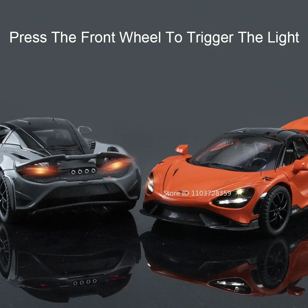 1:32 미니어처 765LT 세나 모델 슈퍼카 장난감 합금 다이캐스트 사운드 라이트 도어 오픈 풀백 스포츠카 어린이 인터랙티브 장난감