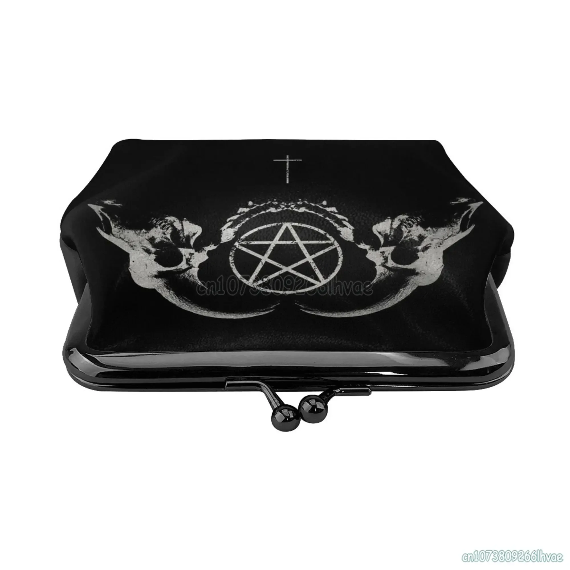Occult Church of Satan Goat Goth Pentagram Satantic  Women Leather Coin Purse Small Change Pouch Closure Buckle Wallet