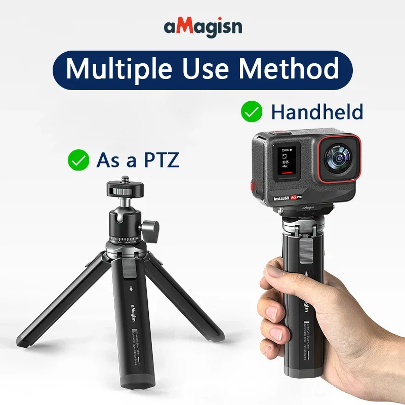 AMagisn-Trépied de perche à selfie en métal, poignée pour Insta360, Bery DJI OSMO Gopro Fore13, 12, 11, 10, 9, accessoires de caméra d'action