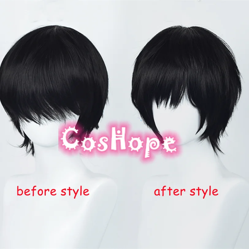 Anime Yoshida Hirofumi Cosplay Wig 35cm Short Black Wig Cosplay Anime Cosplay Wigs Heat Resistant Synthetic Wigs