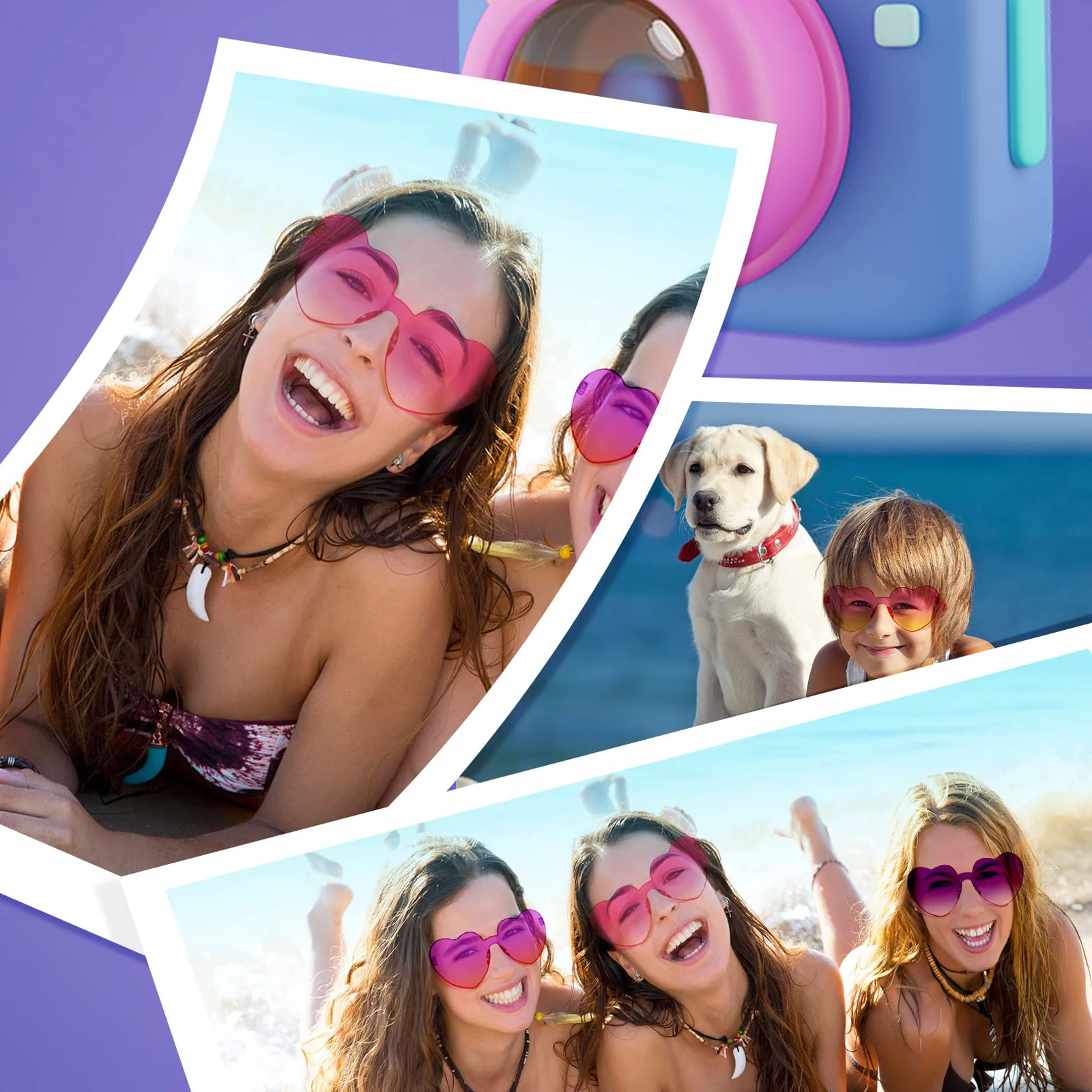 12/24/48Pcs Bachelor Party Sunglasses Heart Shaped Rimless Sunglasses Bulk Gradient Colorful Fun Sunglasses for Party Favor