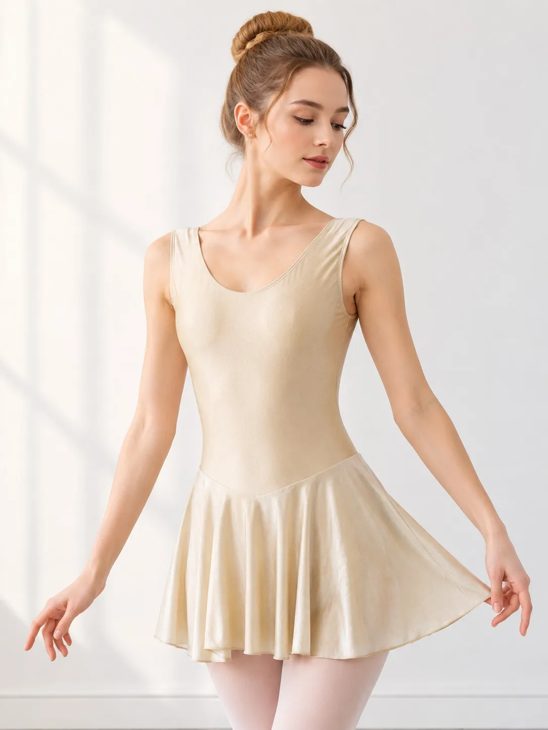 

Women's Modern Ballet Dance Dress with Shorts Performance Leotard Short Sleeve Contemporary Dance Outfit for Exhibitions