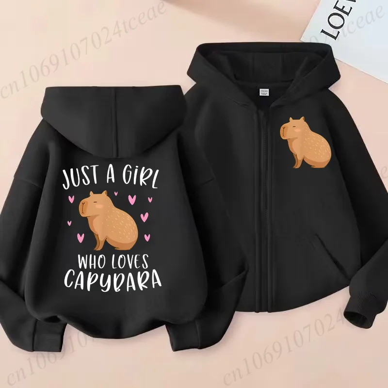 Zip Up Hoodie Kawaii Anime Just A Girl Who Love Capybara Women Hoodie Zipper Capibara Sweatshirt Manga Jacket Clothes Girl Boys