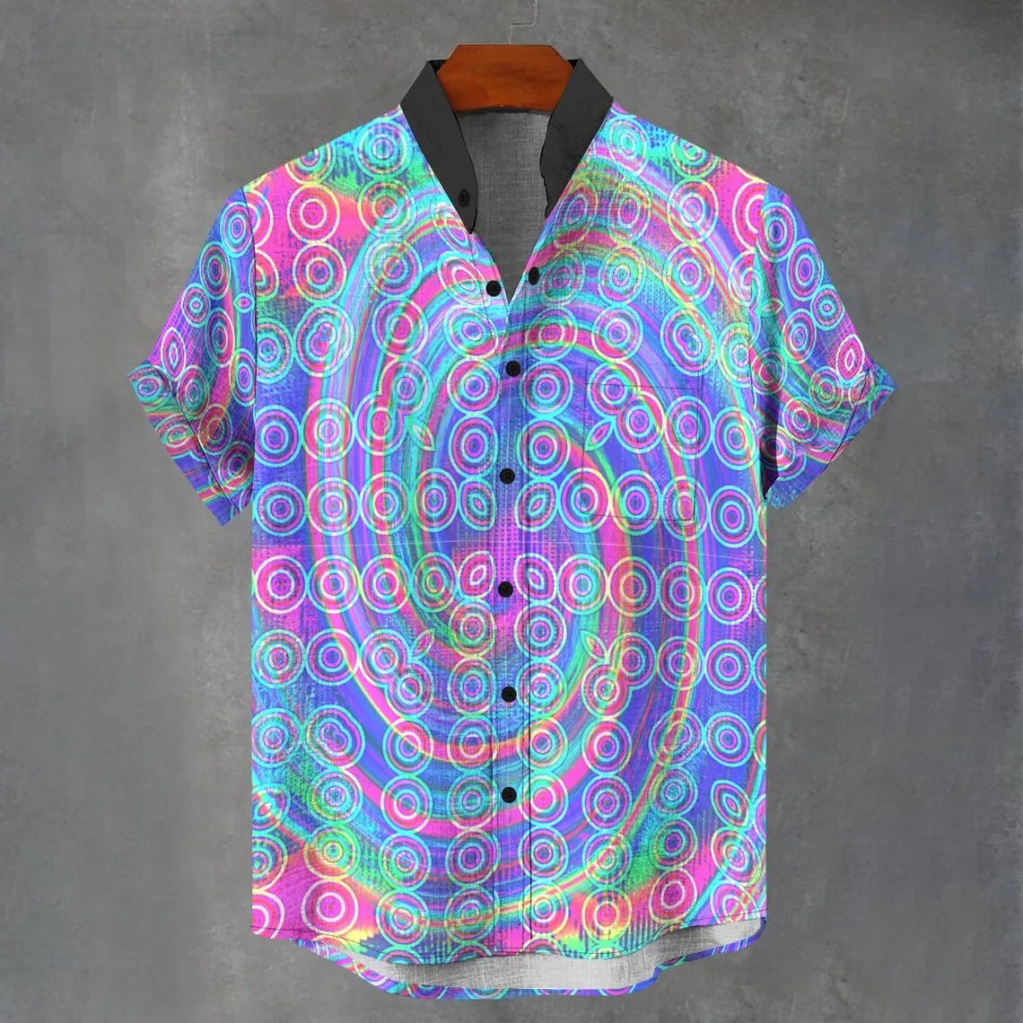 

Summer short sleeved button up shirt for men's party atmosphere, Hawaiian style retro pattern printed shirt, men's casual shirt