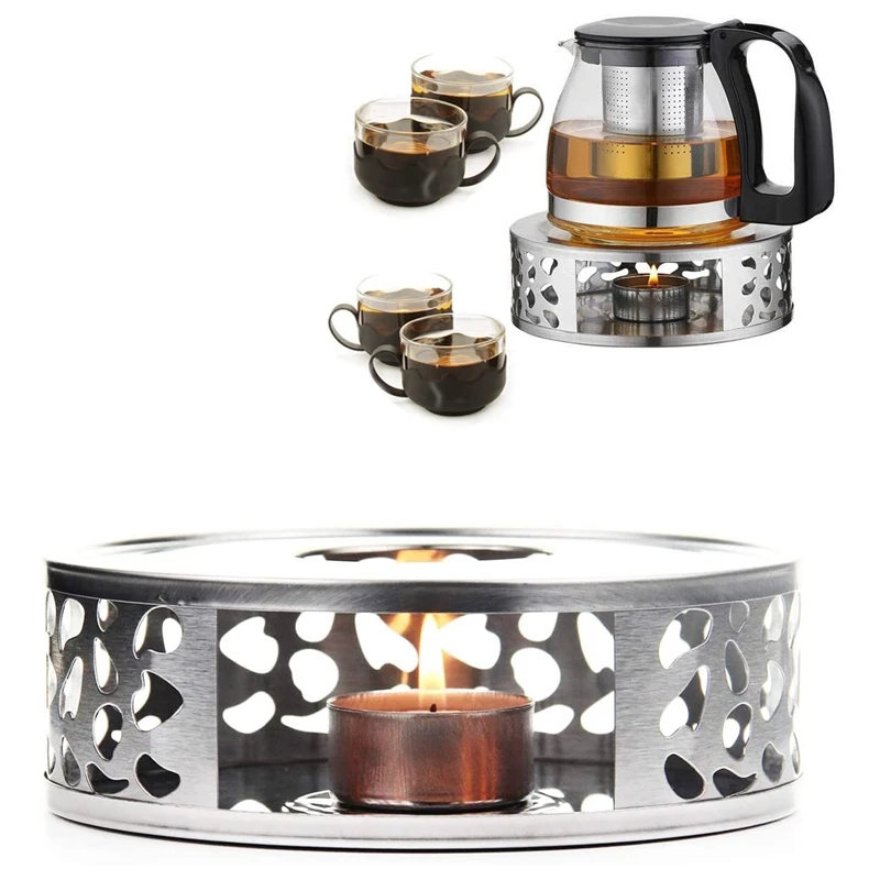AA83 Tea Warmer Coffee Warmer Made Of Stainless Steel with Tealight Holder Tea Base Hollow Carved Design Heater Coffee Warmer