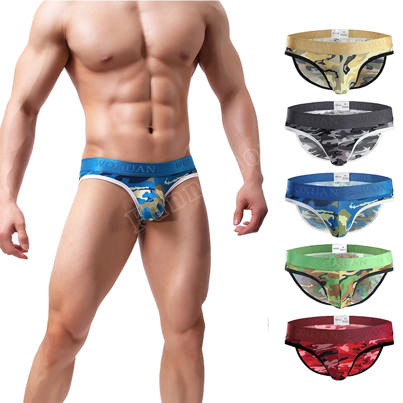 Summer Men\'s Clear Tendon Briefs Men\'s Wild Camouflage Sexy U convex Capsules Sexy Soft Skin-Friendly Comfortable Underwear