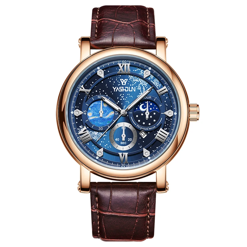 Reloj Hombre Luxury New Men's Watch Starry Sky Luminous Dial Waterproof Chronograph Watch Multi-function Quartz Wristwatches Man