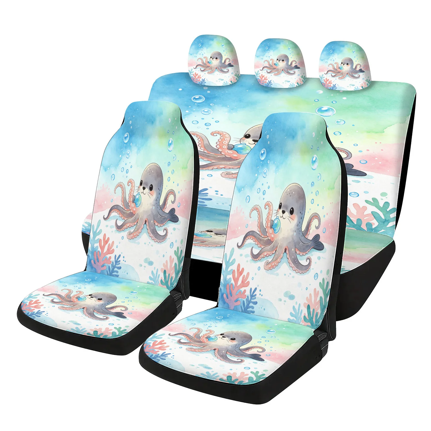 Car Seat Covers, Auto Seat Protectors, Universal Fit, Blue Pink Octopus Pattern, Modern Style, Car SUV Truck Van Sedan, Durable,