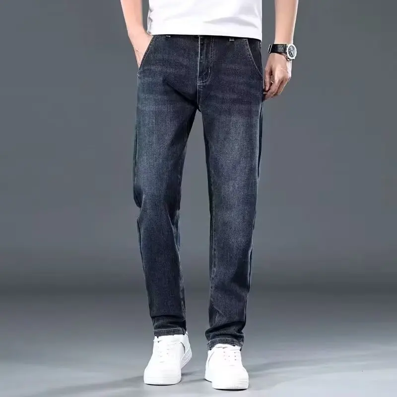 

2026 Мужские облегающие джинсовые брюки. Качественные повседневные модные облегающие брюки синего, черного цвета. Доступны варианты.