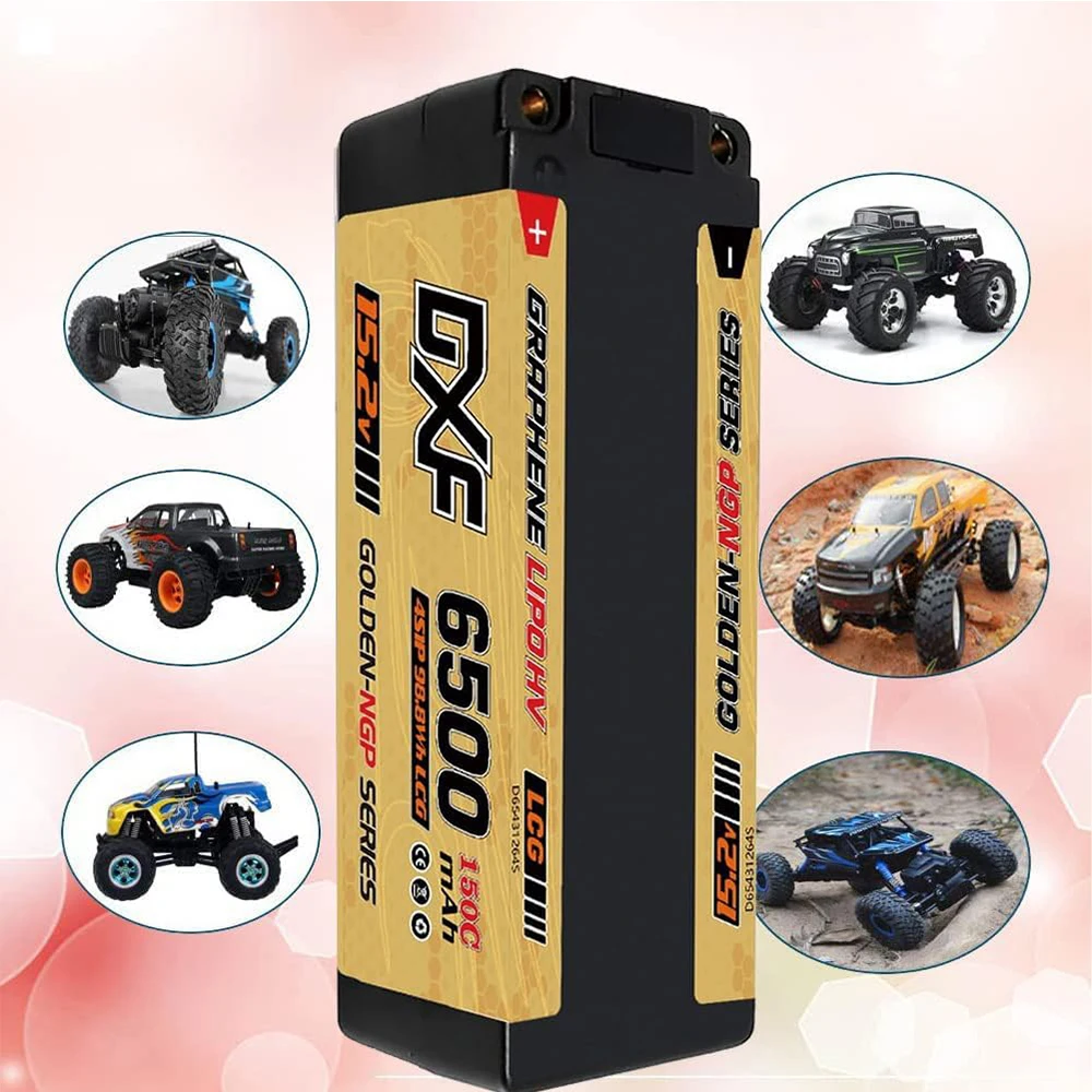 DXF 4S 6500mAh 15.2V 150C High Capacity Lipo Battery Hardcase XT90 EC5 5mm Bullet Plug for 1:8 Scale RC Car Multi-Roto Airplane