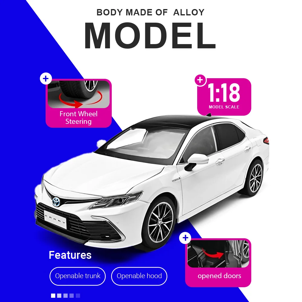 

1:18 Scale CAMRY CAMARO Model Toy Cars Alloy Diecast Doors Opened Shock Absorption Front Wheel Steering Early Education Models