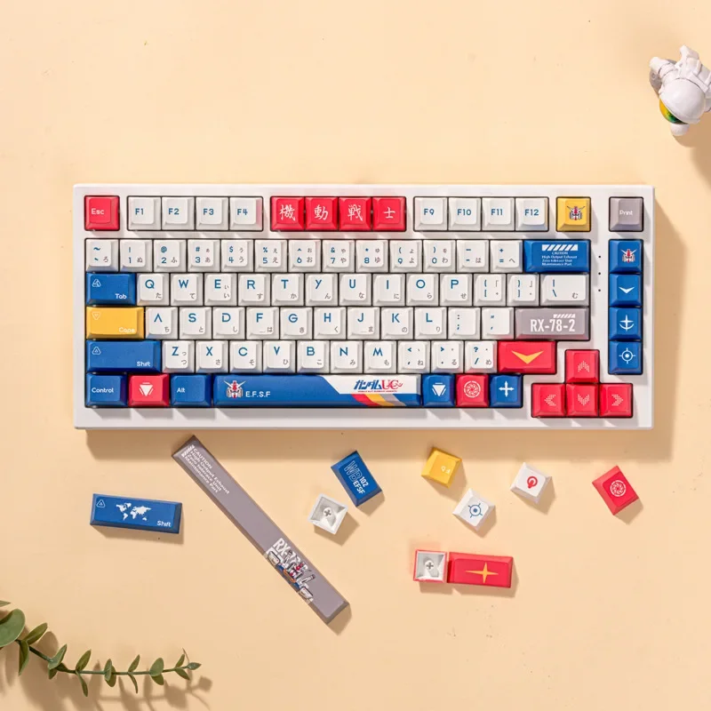 Anime Gundam Japanese Keycaps PBT 5-sided Heat-sublimation Cherry Profile Keycap Set for MX Switch Gaming Mechanical Keyboard