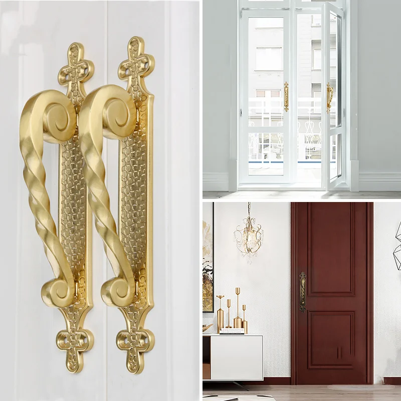 Chinese Style Retro Solid Brass Door Handles Hotel Bedroom Glass Door Wooden Door European Door Pull Handles for Interior Doors