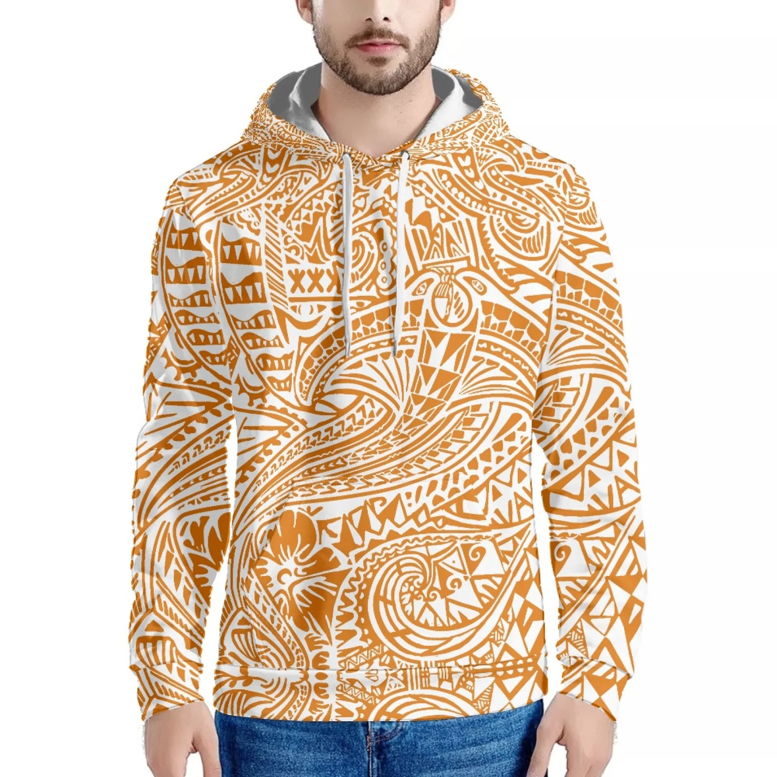 

Yellow Tattoo Polynesian Graphic Design Print Hawaiian Sweatshirt Long Sleeve Fashion Hoodie Slim Men's Hoodie Fall/Winter