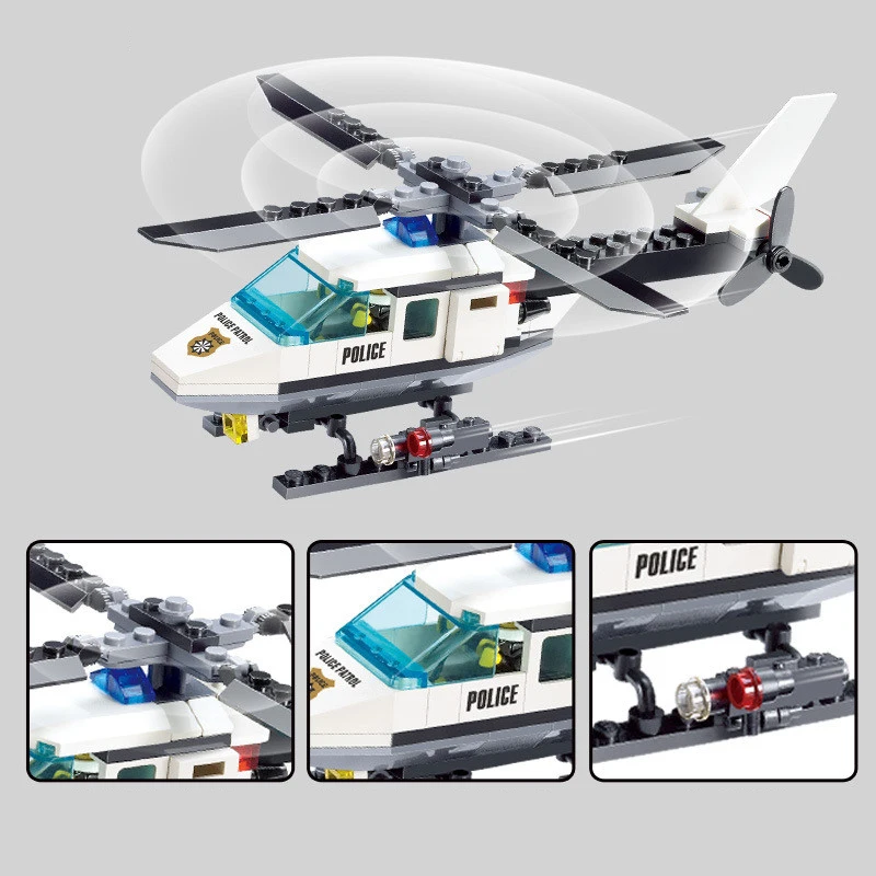 City Police Helicopter Car Plane Building Blocks MOC Classic Aircraft Model Assemble Bricks Educational Toy For Children Gifts