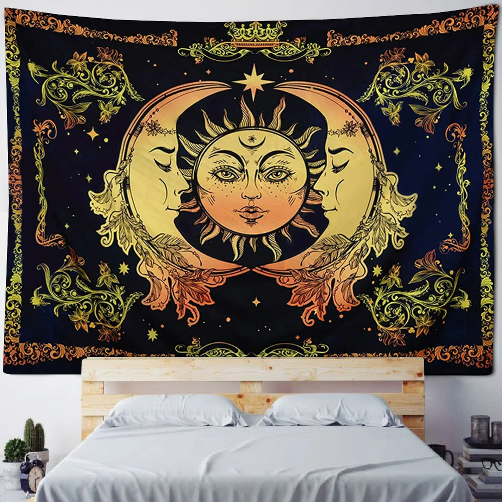 Sonnengott Kunst Wandteppich Hippie Sonne Mond Wandteppich Home Ästhetik Dekoration Wandtuch Strandtuch Tischdecke Bettlaken