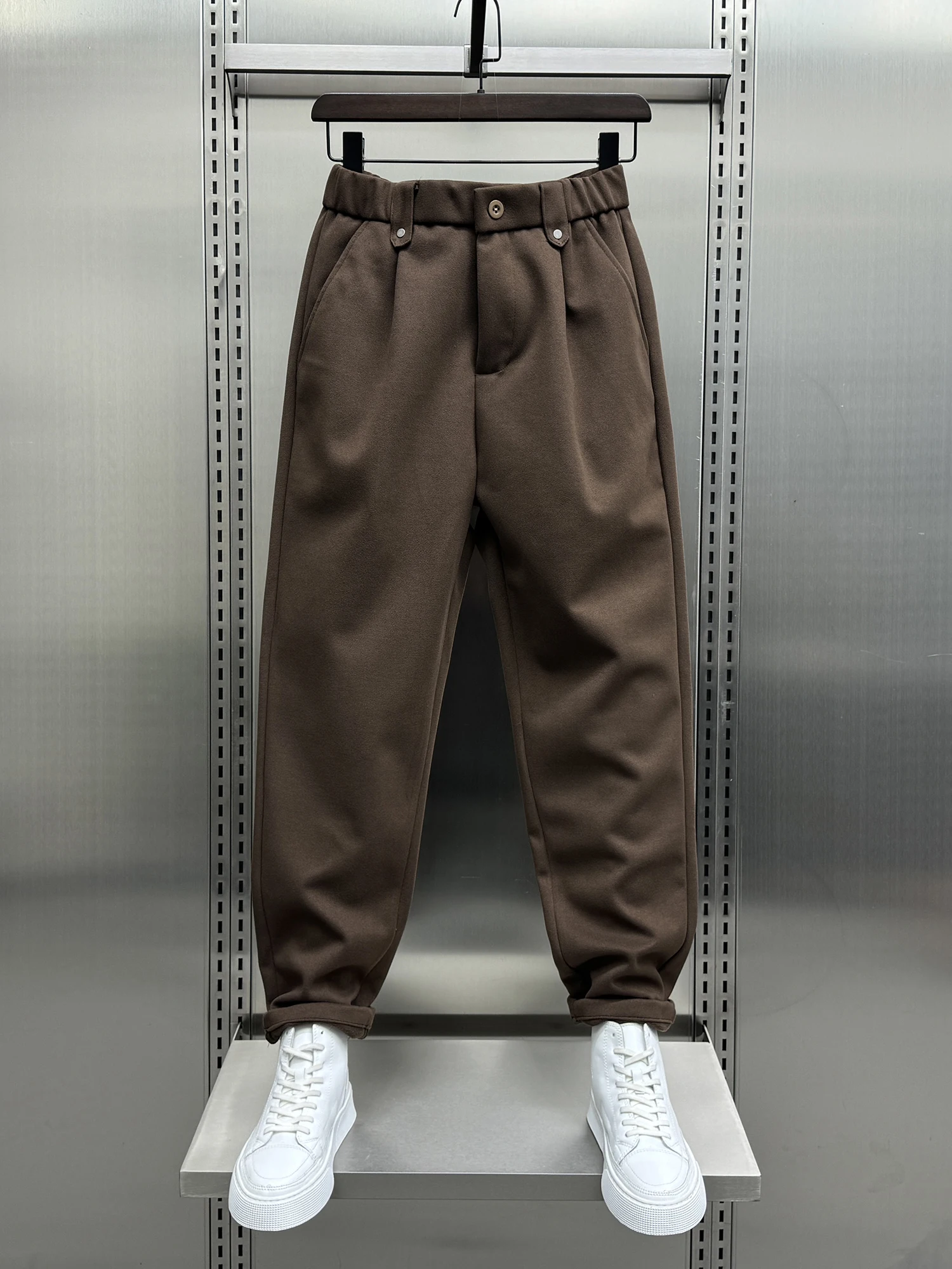 

Trendy Men's Woolen Pants with Boots Casual Sle Autumn Winter New Arrival Youth Faion Loose Fit Long Trousers